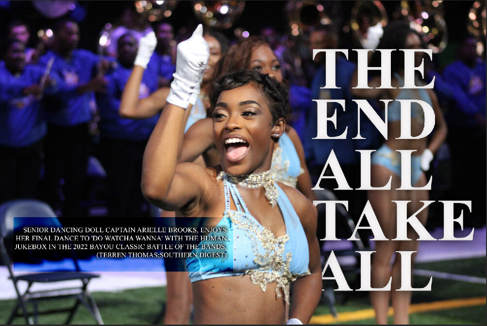 Senior Dancing Doll Captain Arielle Brooks enjoys her final dance to 'Do Watcha Wanna' with the Human Jukebox in the 2022 Bayou Classic Battle of the Bands. (Terren Thomas;Southern Digest)