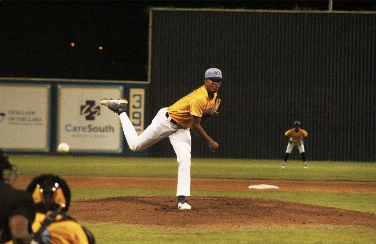 Antoine Harris deliver the pitch during the Jaguars game against Mcneese State on Wednesday, March 1 at Lee Hines Stadium (Knykolas Ross/DIGEST)