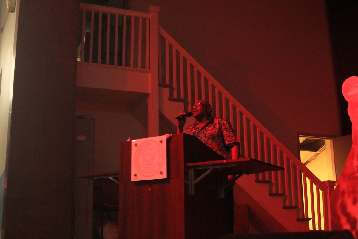 Mr. Reginald Collins sings the house down at the Top Jags Acheivement Dinner in the Event Center on Tuesday, April 18, 2023. (Eric White/ DIGEST)