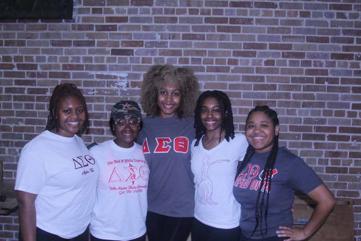 Delta Sisters Posing for picture in the Event Center on April 20th (Austin Powe/DIGEST)