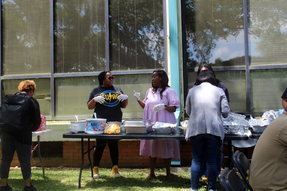 Students and Administrators enjoying the food provided by The College of AG at the Ag Day Party on Thursday, April 20th. (Kynedi Nichols/ DIGEST)