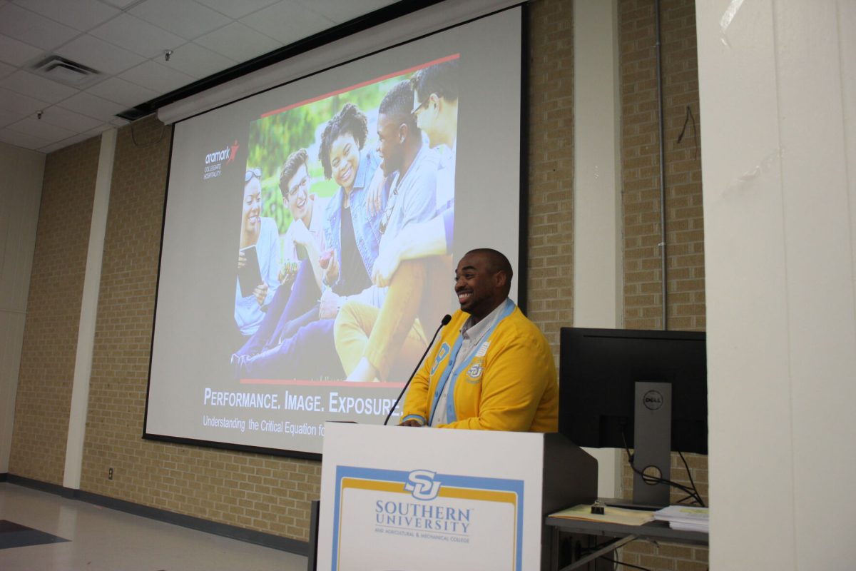 Speaker for the Aramark Workshop, gets students engaged with an ice breaker.&#160;