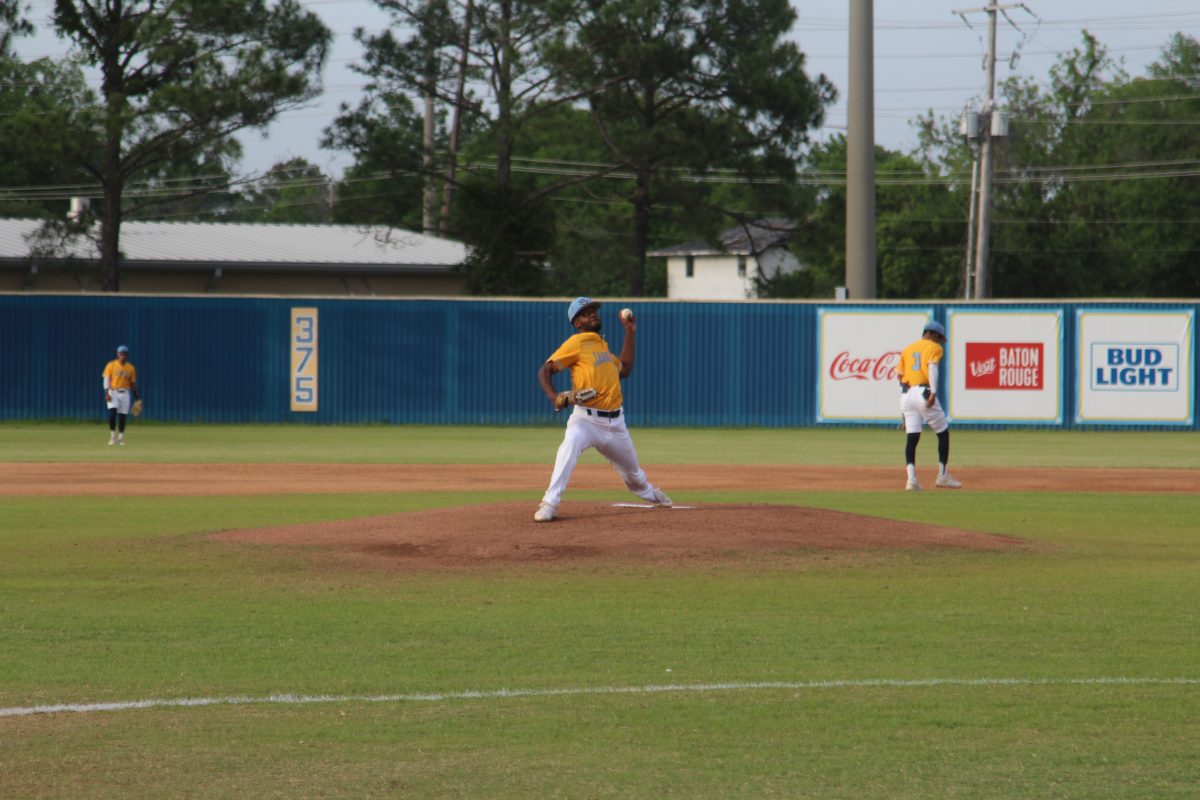 #40 LHP in Lee Hines Stadium, Caleb Washington throws out the first pitch of the match versus Dillard.&#160;