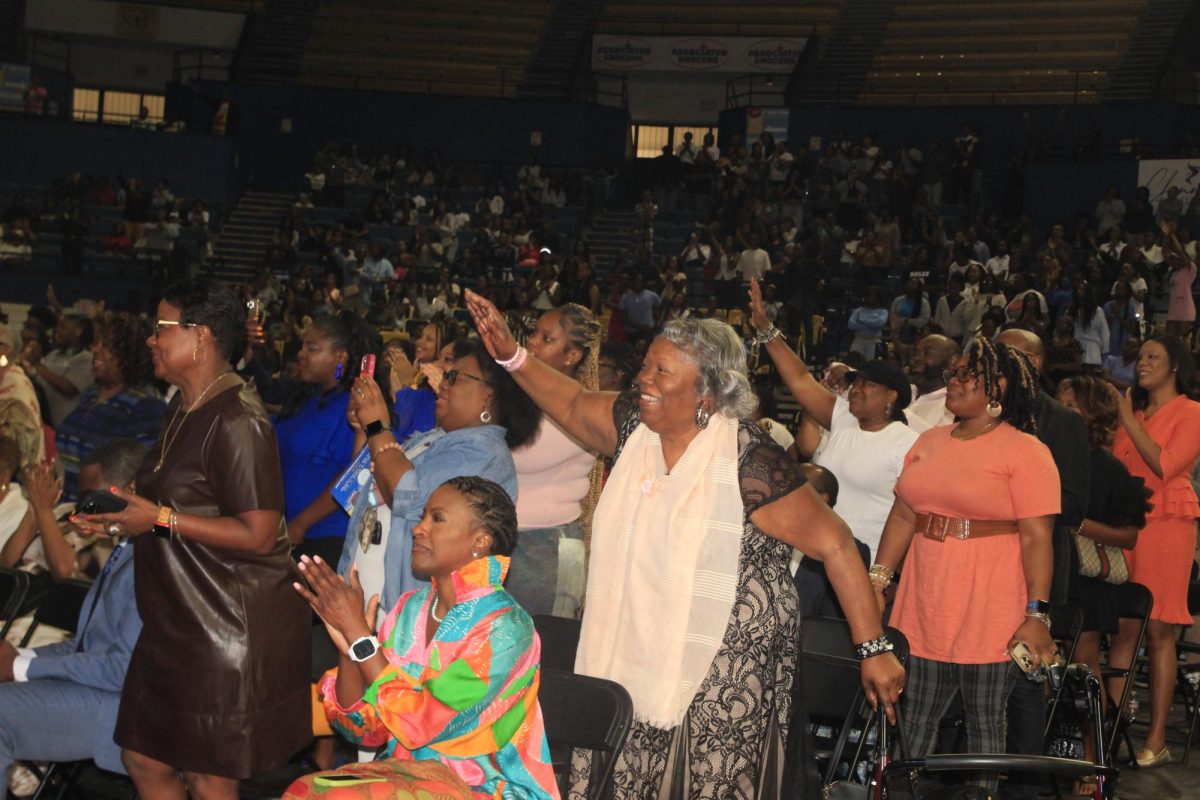 Southern University students, faculty, and staff worshiping at the 2024 Homecoming Ecumenical Service on Monday, October 14 inside the F.G Clark Activity Center. 