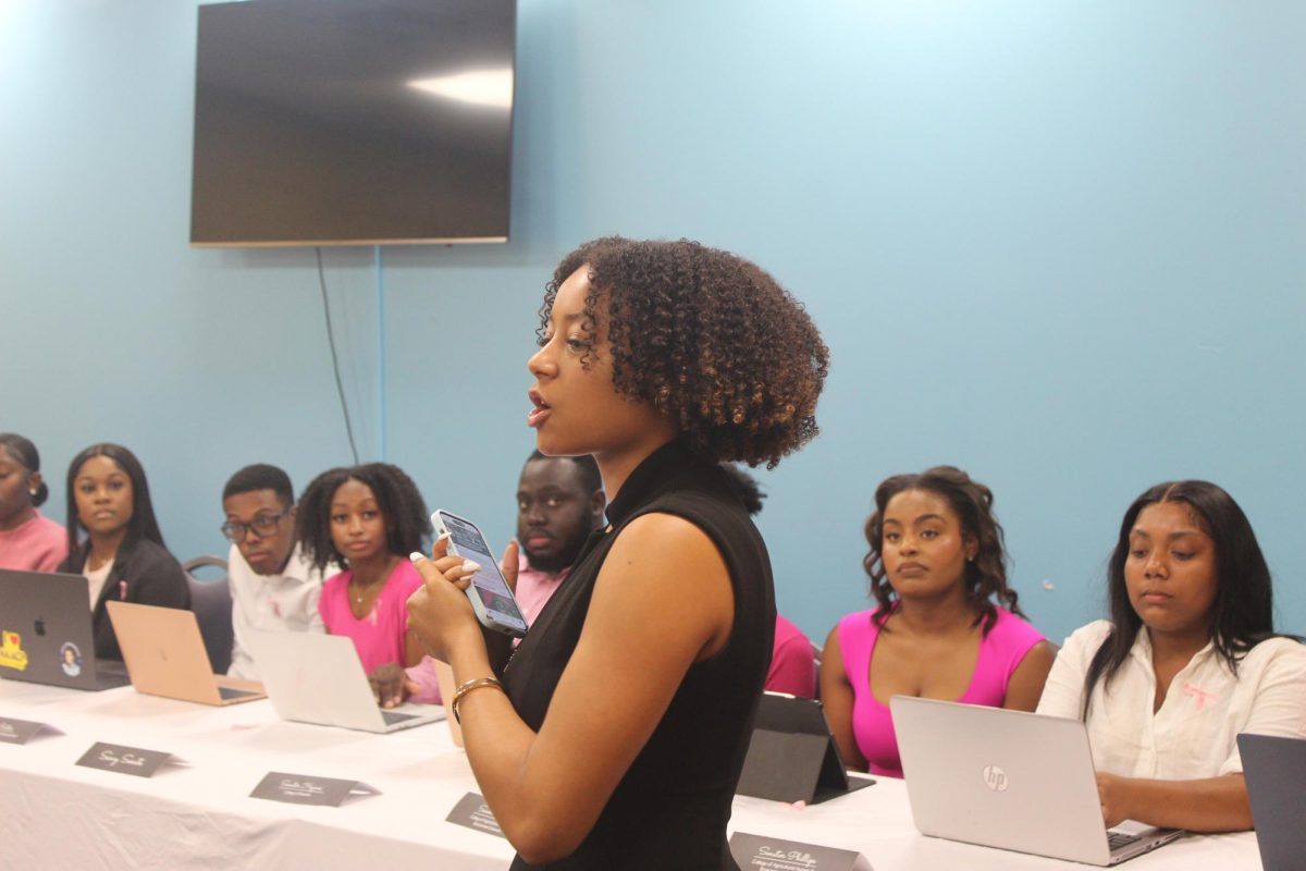 SGA President, Kennedy Orr, speaks to the student body at the Senate Meeting on October 8, in the Mocha Room.