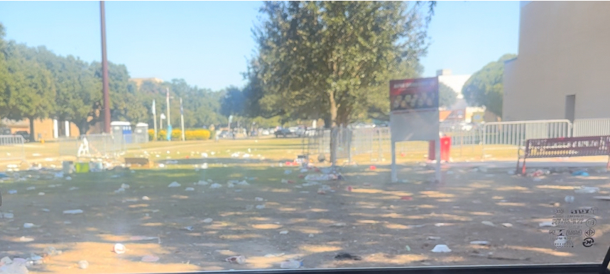 Trash and Debris fills the campus after the 2024 Homecoming festivities. 