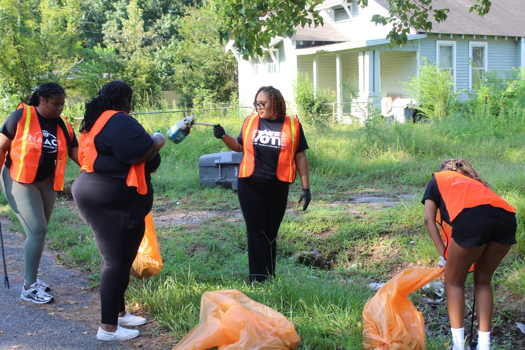Members of the Southern University chapter of NAACP during the community cleanup event.