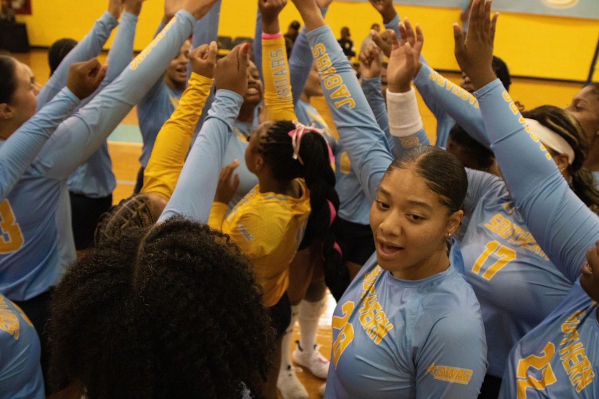 The Southern University Lady Jaguars Volleyball team gets one final break before they take the court and play against the Florida A&M Lady Rattlers on Sunday October 12 at Seymour Gym.
