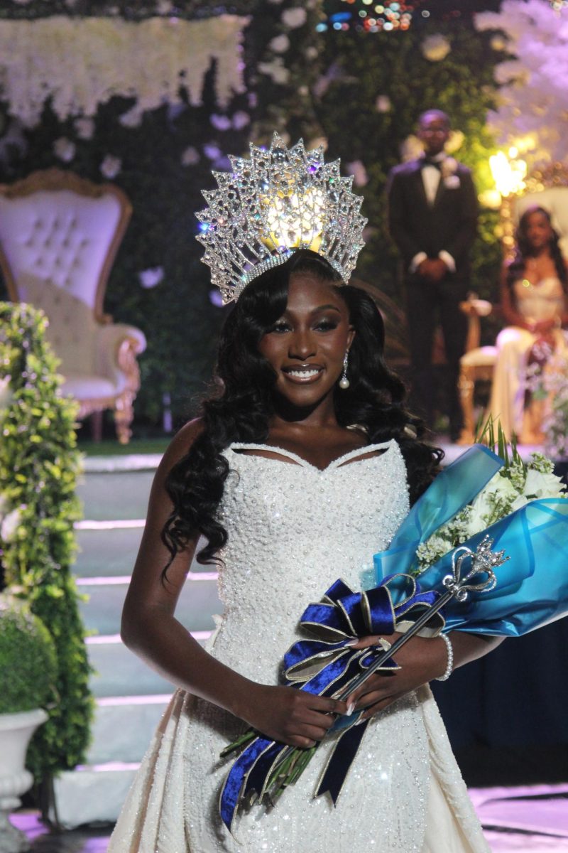 The 95th Miss Southern University A&M College, Gala Juliette Marcus, smiles as she takes her first walk at the Royal Coronation Met Gala On October 15th at the F.G. Clark Activity Center