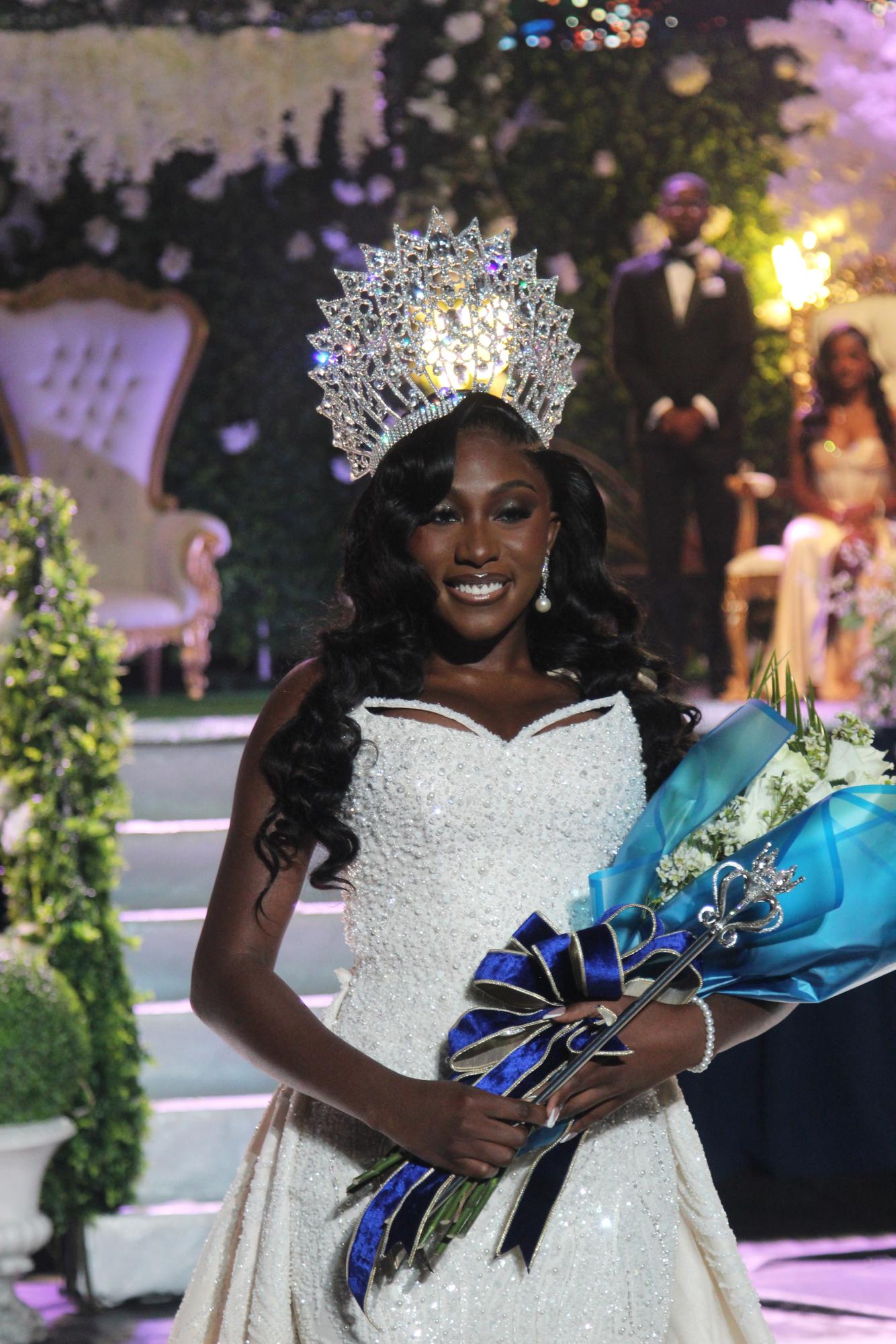 The 95th Miss Southern University A&M College, Gala Juliette Marcus, smiles as she takes her first walk at the Royal Coronation Met Gala On October 15th at the F.G. Clark Activity Center