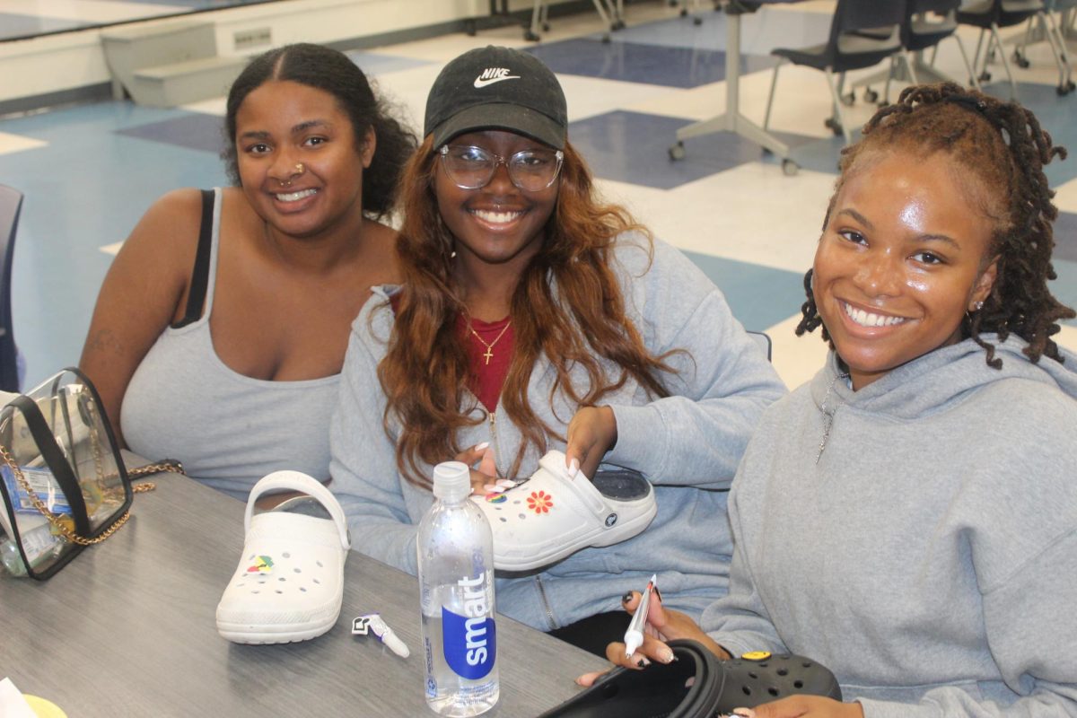 Students pictured with their newly designed Crocs during 'Crocs and Chill', hosted by the Beta Alpha Chapter of Sigma Gamma Rho Sorority Inc. on November 6, in the Stewart Hall Auditorium.