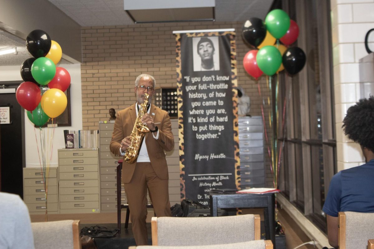 The sound of jazz filled the John B. Cade Library as saxophonist Eric Whitfield took the stage on February 6 for their first Tiny Desk Concert in honor of Black History Month.